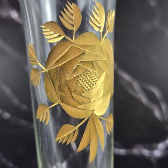 Vintage Ransgil Crystal Bud Vase Gold Gilt Rose on Front 1940's-1950's MCM - Picture 12 of 15